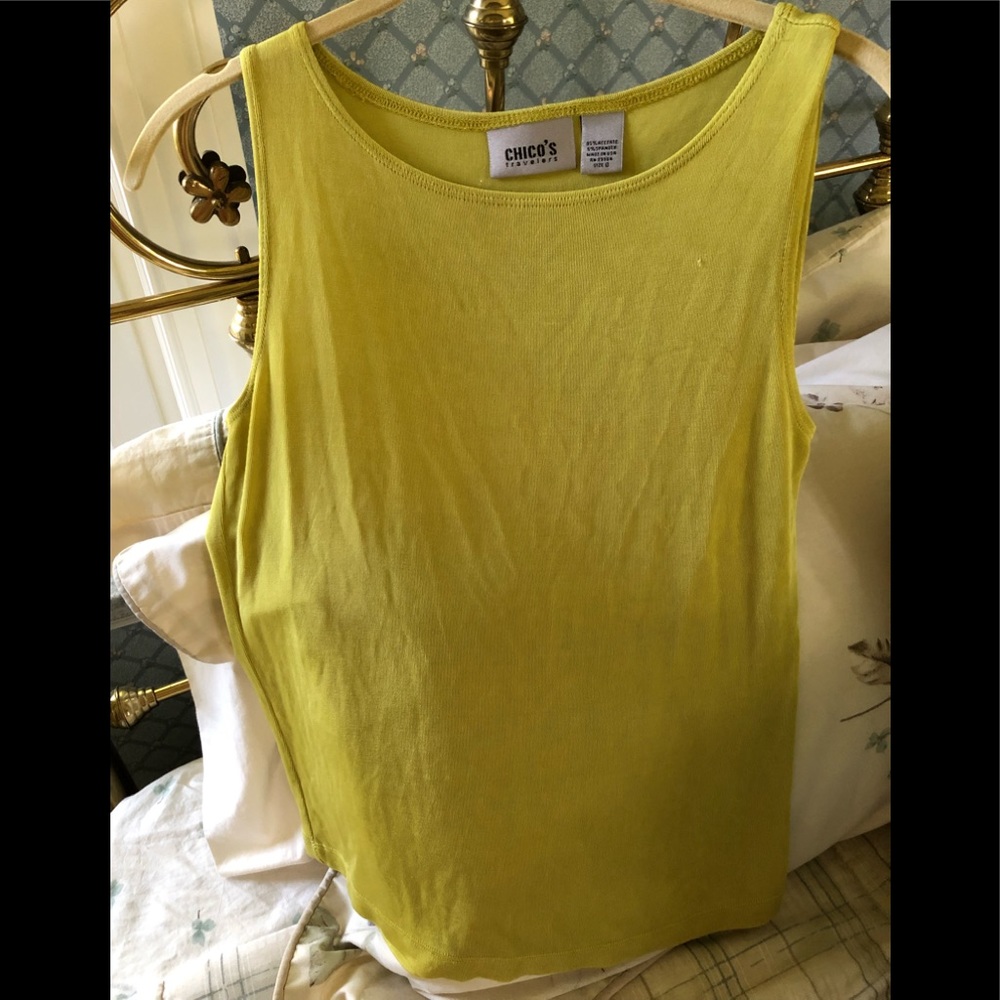Chico’s traveler chartreuse color sleeveless top.